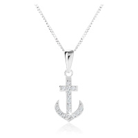 Stříbrný 925 náhrdelník, jemný řetízek, zirkonová námořnická kotva