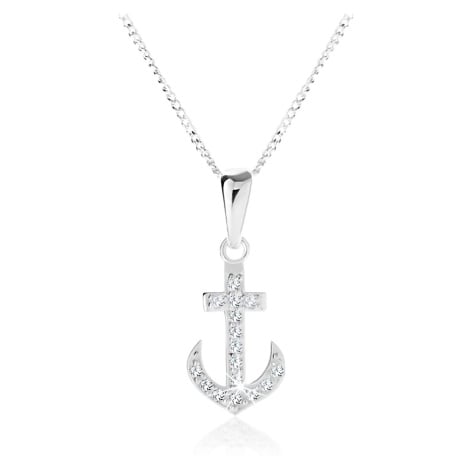 Stříbrný 925 náhrdelník, jemný řetízek, zirkonová námořnická kotva Šperky eshop