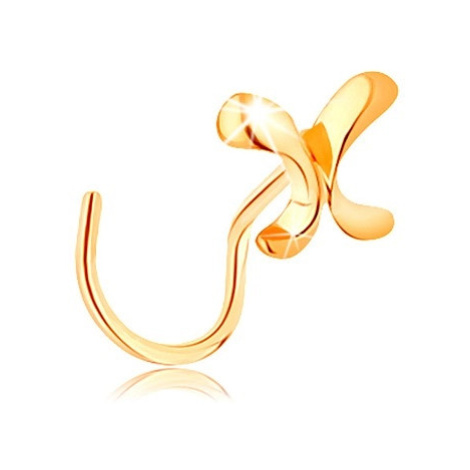 Blýskavý zlatý piercing do nosu 585 - malý lesklý motýlek, zahnutý Šperky eshop