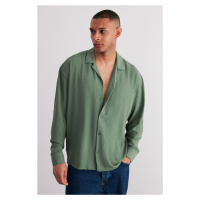 Trendyol Khaki Oversize Fit Open Collar Summer Linen Look Shirt