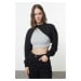 Trendyol Black Asymmetrical Super Crop Crew Neck Thin Knitted Sweatshirt