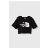 Dětské bavlněné tričko The North Face G S/S CROP EASY TEE černá barva