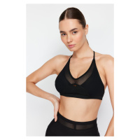 Trendyol Black Supported/Shaping Tulle Detailed Barter Collar Knitted Sports Bra with Rope Strap