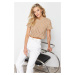 Trendyol Mink Padded Crop Slotted/Hollowed Knit Sweater