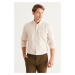 AC&Co / Altınyıldız Classics Men's Beige Slim Fit Slim Fit Buttoned Collar Linen Look 100% Cotto