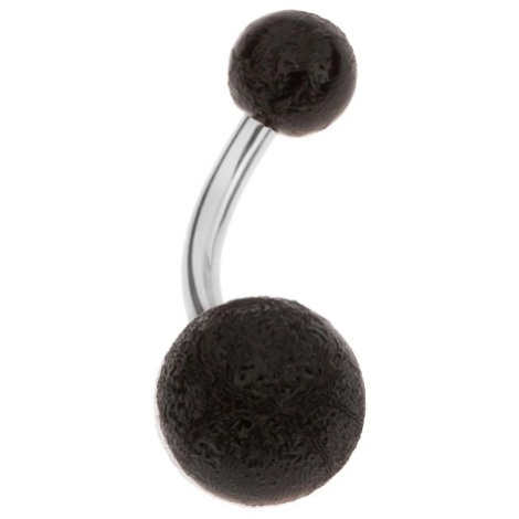 Černý piercing do bříška z akrylu, dvě kuličky, pískovaný povrch Šperky eshop