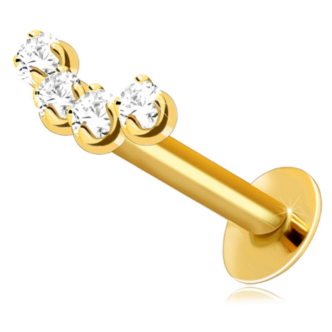 Piercing do rtu a brady ze 14K žlutého zlata - tvar obloučku ze čtyř čirých zirkonů Šperky eshop