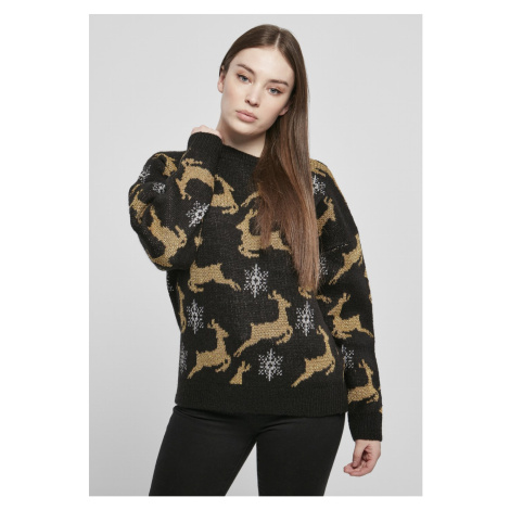 Urban Classics / Ladies Oversized Christmas Sweater black/gold