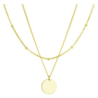 Evolution Group Pozlacený náhrdelník dvouřadý s placičkou a řetízkem s kuličkami 62002