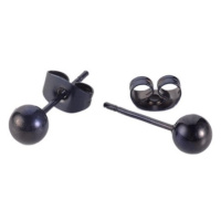 Ocelové puzetové náušnice černé barvy - lesklé hladké kuličky - Hlavička: 6 mm