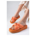 Mio Gusto Holly Orange Color Blunt Toe Inflatable Banded Women's Flat Slippers