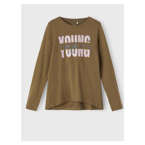 Khaki holčičí volné tričko s potiskem name it Violet - unisex