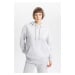 DEFACTO Relax Fit Hooded Kangaroo Pocket Thick Basic Plain Sweatshirt