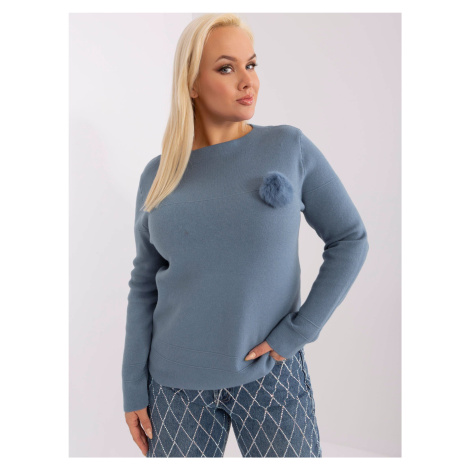 Šedomodrý každodenní pletený svetr plus velikosti Fashionhunters