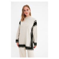 Trendyol kamenný pruhovaný pletený svetr s vysokým výstřihem