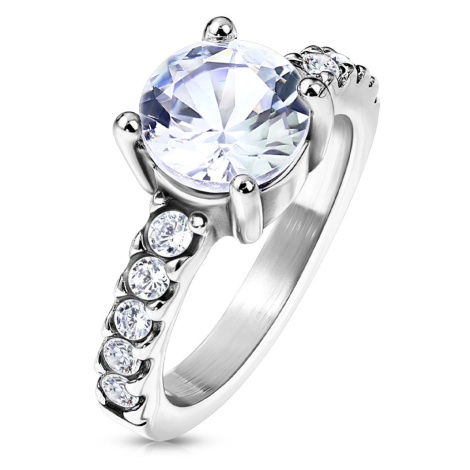 Ocelový prsten stříbrné barvy - výrazný kubický zirkon, linie kubických zirkonů Šperky eshop