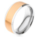 Ocelový prsten, zlatý středový pás, stříbrné šikmé okraje