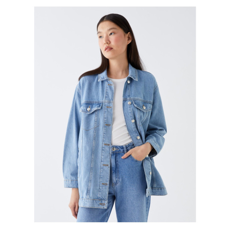 LC Waikiki Dámský košilový límec Rovný dlouhý rukáv Oversize Jean Jacket