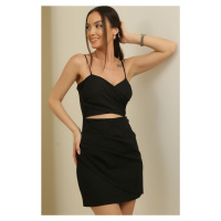 By Saygı Rope Strap Belly Decollete Gathered Dumbbell Dress