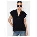 Trendyol Black 100% Cotton V-neck Moon Sleeve Knitted T-Shirt