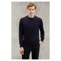 GRIMELANGE Battis Men's 50% Cotton Special Silk Touch Anti-pilling Soft Round Neck Navy Blue Swe