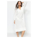 Trendyol White Midi Woven Kimono&Caftan 100% Cotton with Tassels