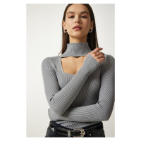 Happiness İstanbul Women's Stone Cut Out Detailed High Neck Ribbed Knitwear Sweater