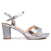 Trendy sandály dámské stříbrné na širokém podpatku