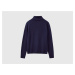 Benetton, Dark Blue Turtleneck Sweater In Pure Merino Wool