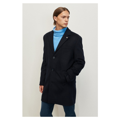 ALTINYILDIZ CLASSICS Men's Navy Blue Standard Fit Normal Cut Monocollar Woolen Overcoat. AC&Co / Altınyıldız Classics