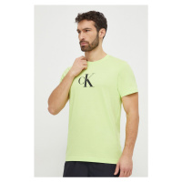Bavlněné tričko Calvin Klein zelená barva, s potiskem, KM0KM00971