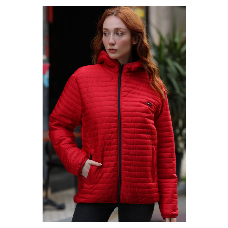 River Club Women's Red Hooded Inner Lined Water And Windproof Coat.