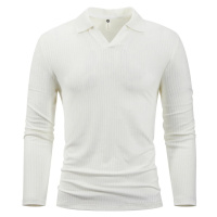 Žebrované pánské tričko polo z bavlny s dlouhým rukávem