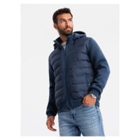 Ombre Men's quilted bomber jacket with high collar - navy blue