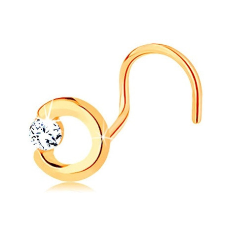 Zlatý piercing do nosu 585 - neúplný obrys kruhu s čirým zirkonem, zahnutý Šperky eshop