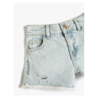 Koton Denim Shorts with Pockets Frayed Detailed Cotton Tasseled Edges with Adjustable Elastic Wa
