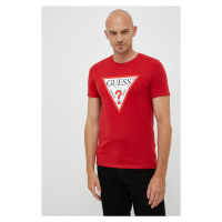 Bavlněné tričko Guess červená barva, s potiskem