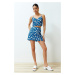 Trendyol Blue Floral Pattern Woven Short Skirt