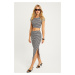 Cool & Sexy Women's Black Bottom Top Striped Skirt Set