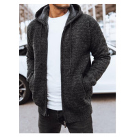 Zapínaný tmavě šedý svetr s kapucí