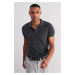 Trendyol Gray Regular Fit Openwork Buttoned Knitwear Polo Neck T-Shirt