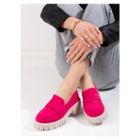 Komfortní růžové dámské polobotky na plochém podpatku