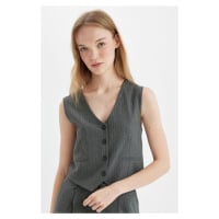 DEFACTO Regular Fit Blazer Vest Crop Basic Plain Buttoned