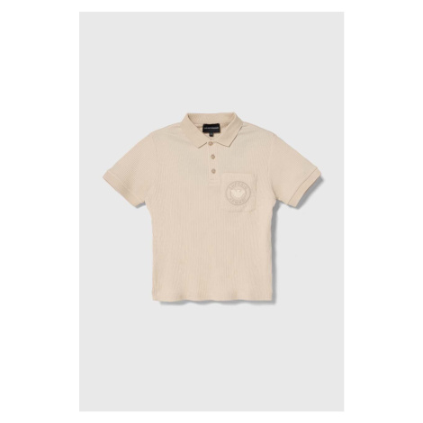Polo tričko Emporio Armani béžová barva, s aplikací