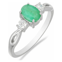 Prsten stříbrný s broušeným smaragdem a zirkony Ag 925 012108 EM - 62 mm , 2,2 g