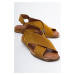 LuviShoes 706 Women's Sandals From Genuine Leather and Mustard Suede.