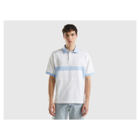 Benetton, White And Sky Blue Rugby Polo