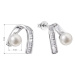 Stříbrné náušnice visací s bílou říční perlou a zirkony 21074.1
