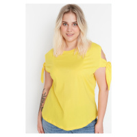 Trendyol Curve Yellow Sleeve Tie Detailed Knitted T-Shirt
