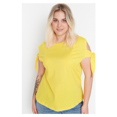 Trendyol Curve Yellow Tie Sleeve Detailed Knitted T-Shirt